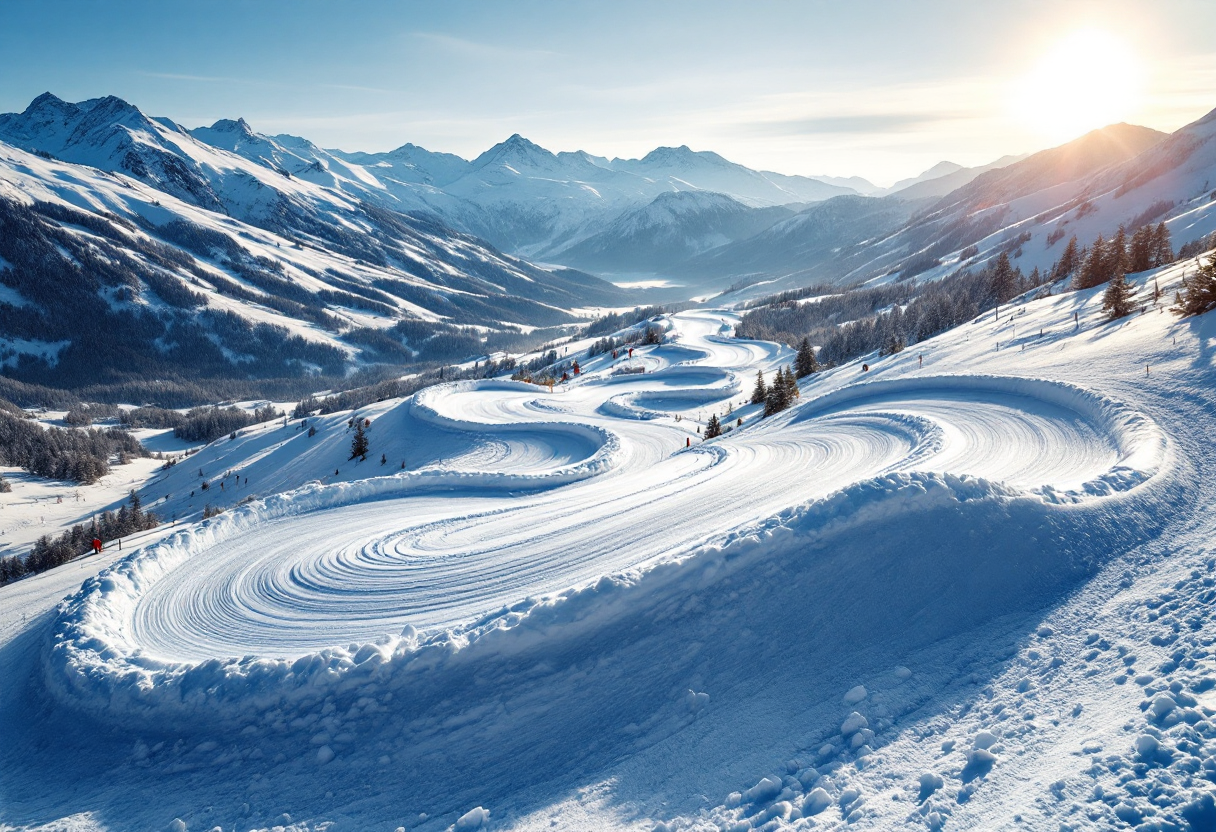 Atleta in azione durante una gara di snowboard cross