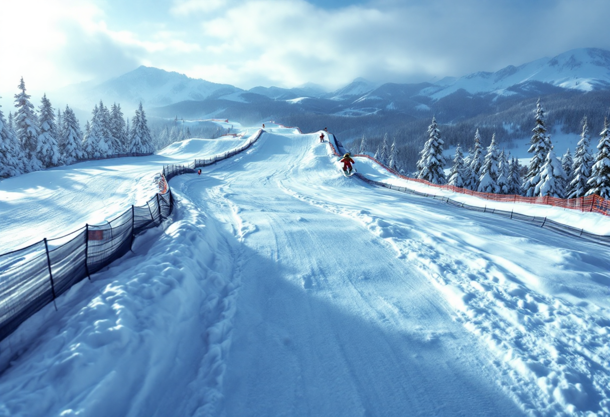 Atleti in azione durante una gara di snowboard cross