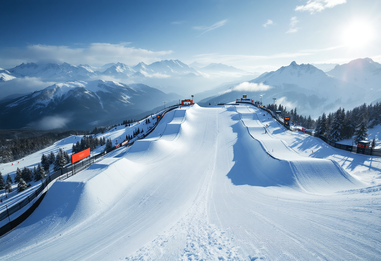 Atleta in azione durante una gara di snowboard cross