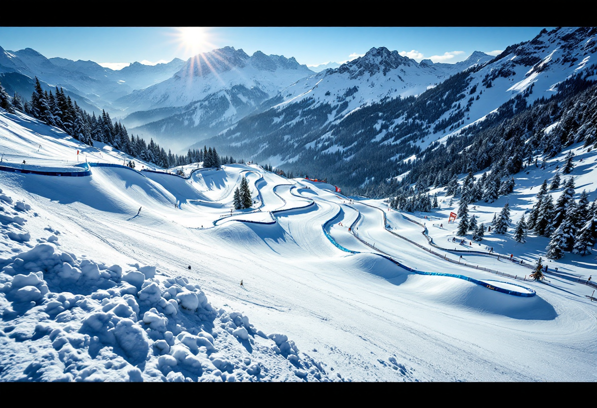 Atleti in azione durante una gara di snowboard cross a Hochfilzen