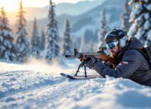 Tommaso Giacomel festeggia la vittoria nella Coppa del Mondo di biathlon