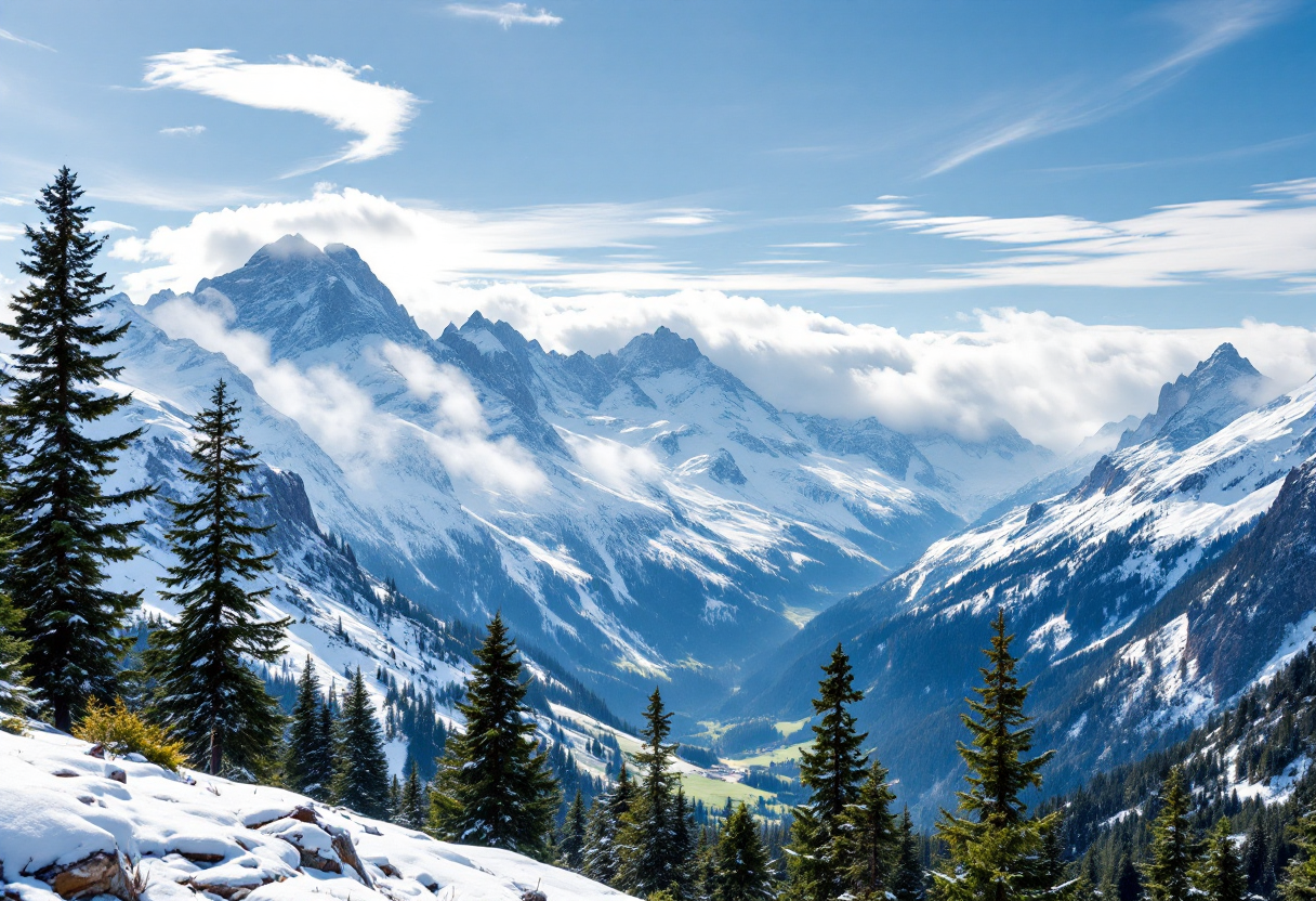 Panorama della Val di Fiemme con sport invernali