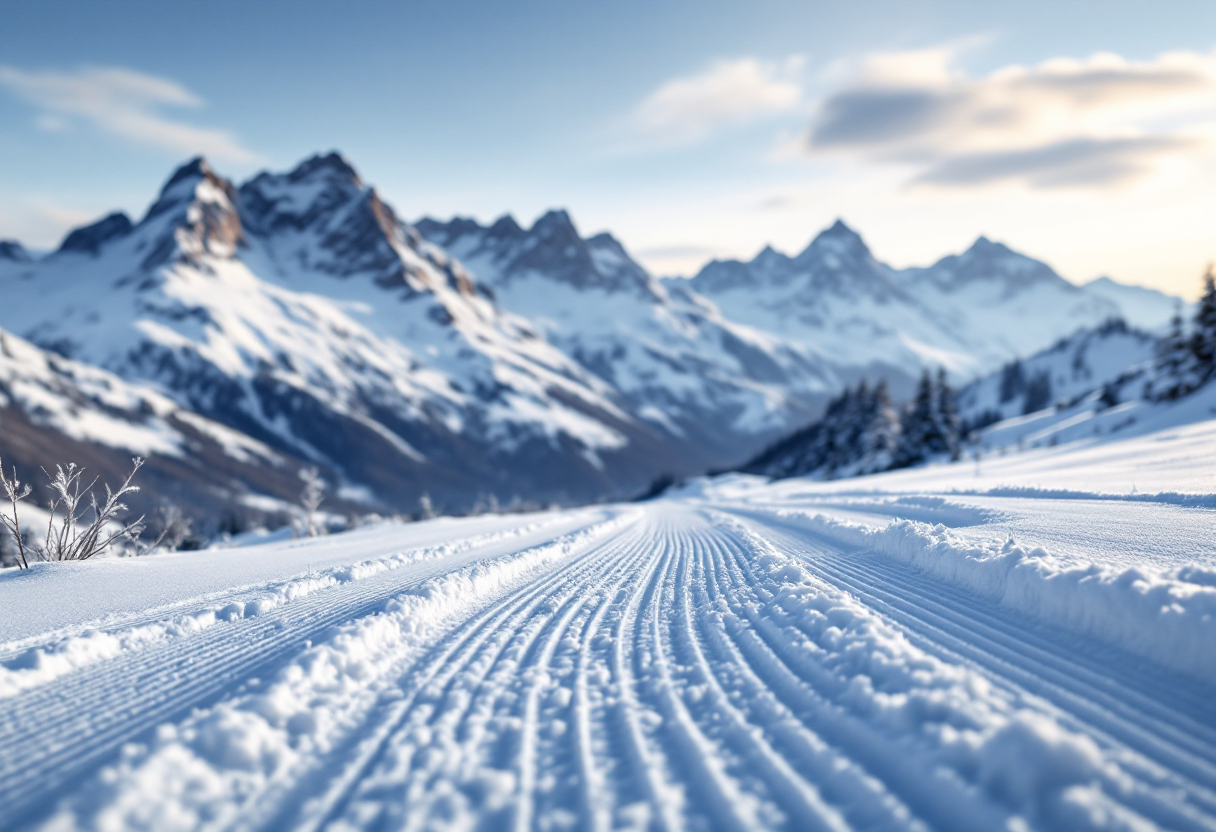 Atleta in azione nel biathlon su un paesaggio innevato