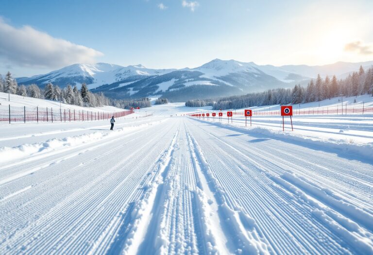 Atleta in azione durante una gara di biathlon