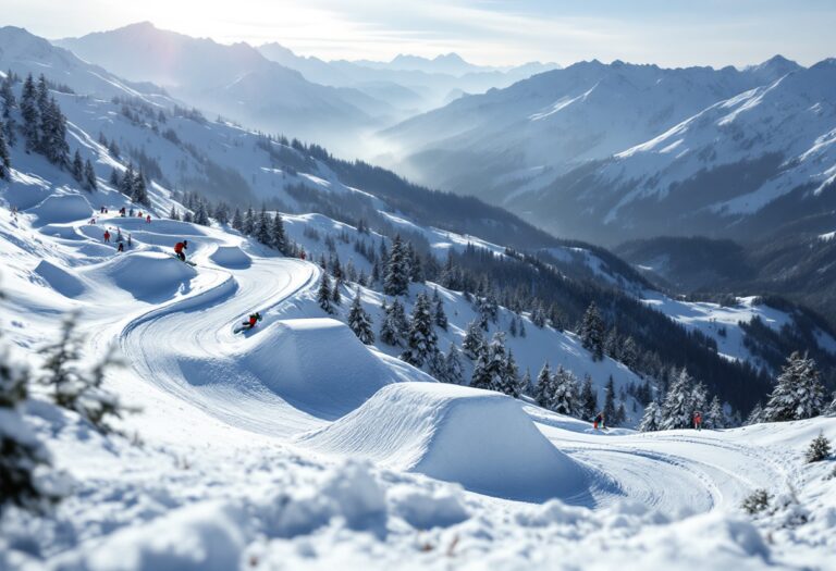 Atleta in gara di snowboard cross su una pista innevata