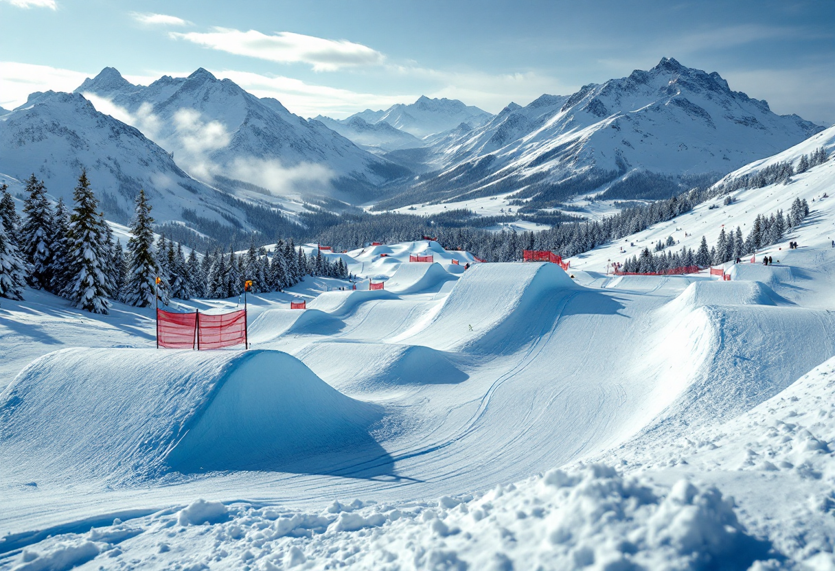 Atleti in azione durante una gara di snowboard cross