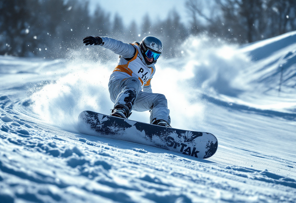 Atleti in azione durante una gara di snowboard cross