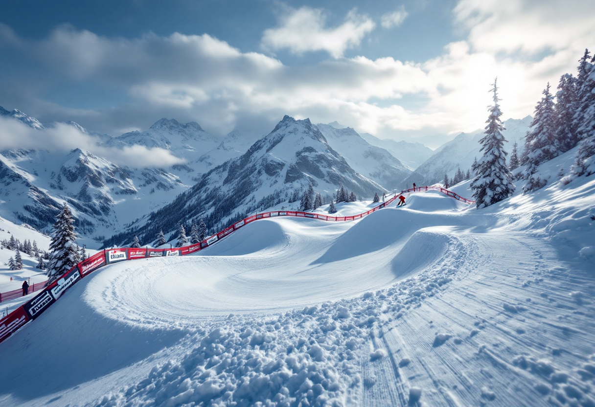 Atleti in azione durante una gara di snowboard cross in Norvegia