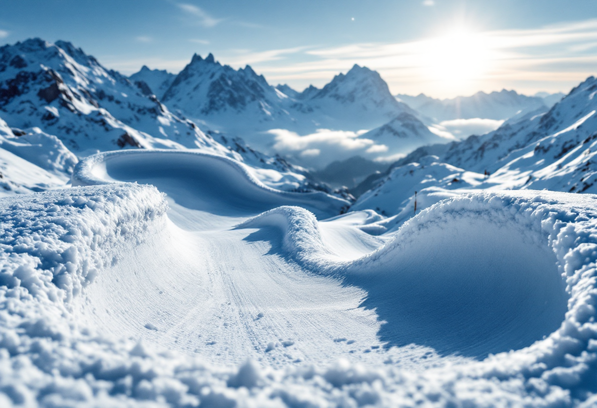 Atleta in azione durante una gara di snowboard cross