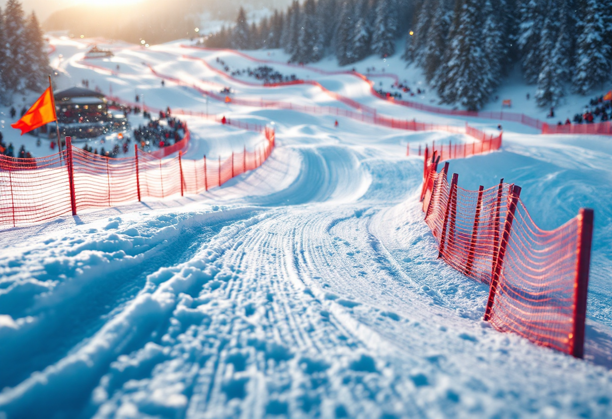 Atleta in azione durante una gara di snowboard cross