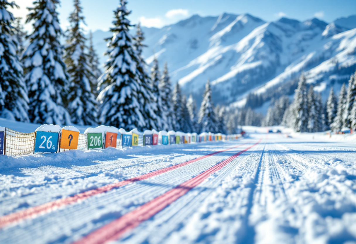 Atleti in azione durante una gara di biathlon a Pokljuka