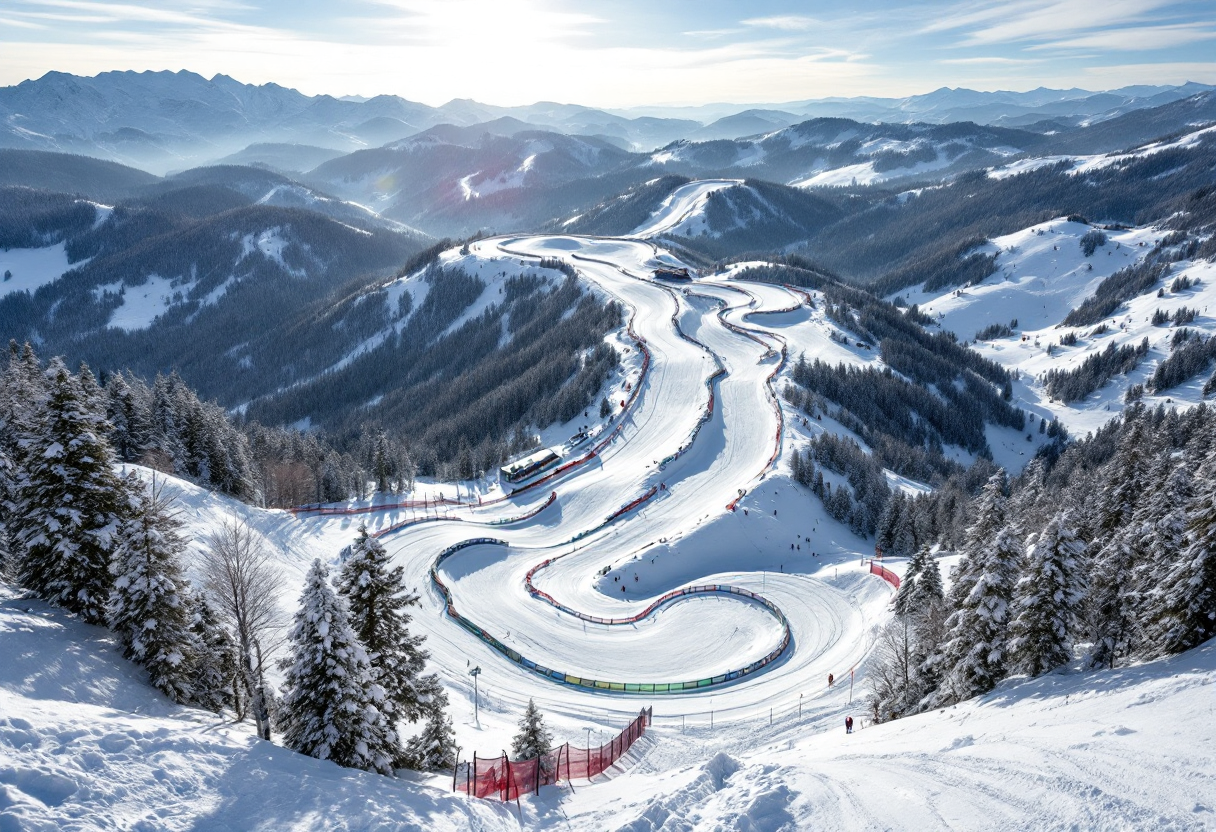 Atleta in azione durante una gara di snowboard cross