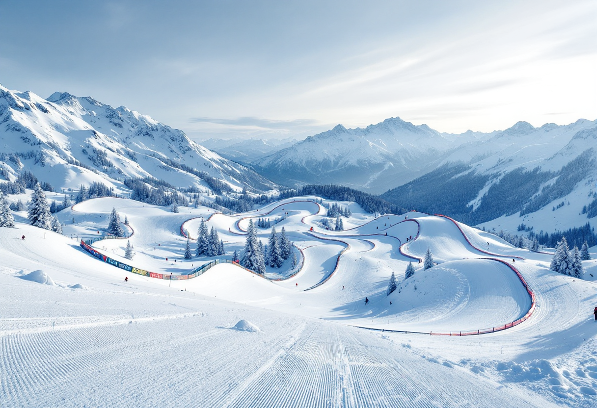 Atleta in azione durante una gara di snowboard cross