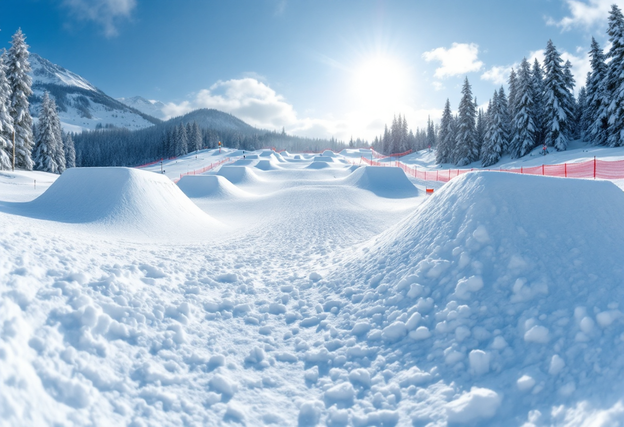 Atleta in azione durante una gara di snowboard cross