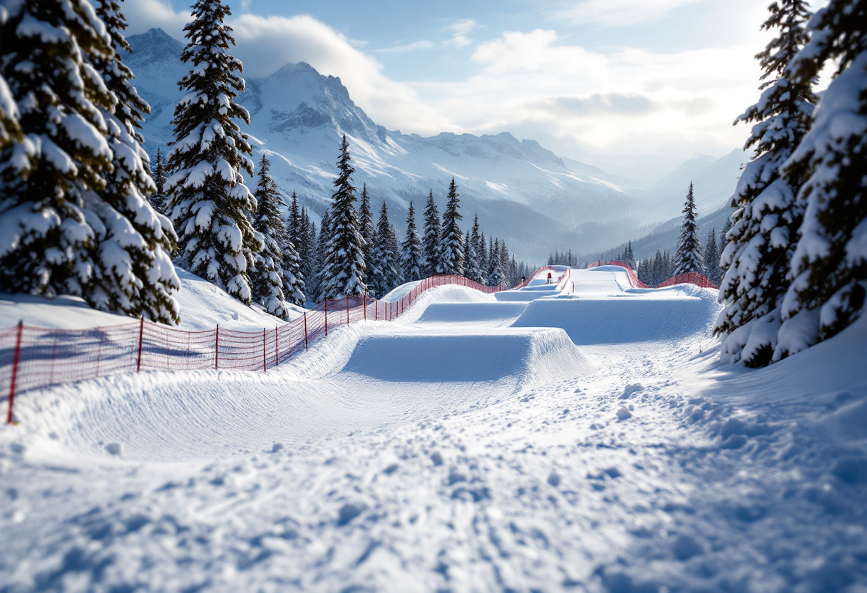 Atleta in azione durante una gara di snowboard cross